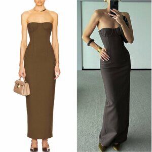 Helsa Revolve The Linear Suiting Maxi Dress XSmall Dark Olive Event Cocktail